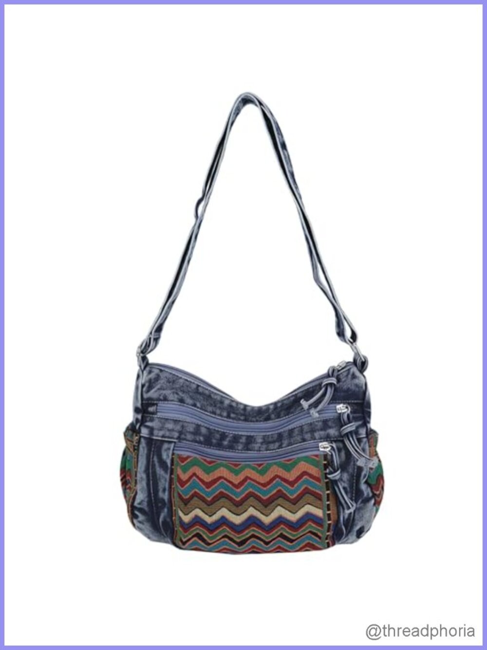 Denim Crossbody Bag Boho Patchwork Hippie Hobo Purse with Pockets